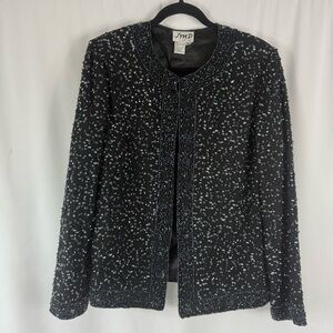 Vtg JMD Black Lightweight Sequin Beaded Evening Formal Party Jacket Size:M